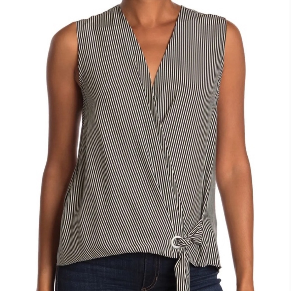 Rag & Bone 100% Silk Charmeuse Sleeveless V-Neck Popover Tie Waist Top Small